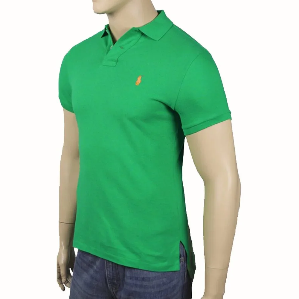 NEW Polo Ralph Lauren Polo Shirt!  2XB  Green With Orange Player  Smooth Cotton